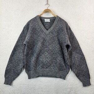 Vintage Christian Dior 100% Wool V-Neck Sweater Made In Hong Kong Size Large 80s